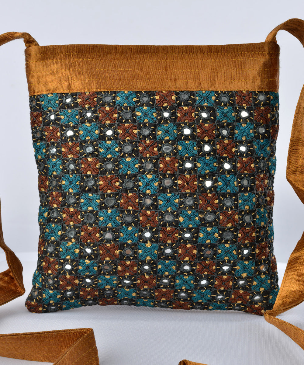 Rust multicolor hand embroidered mashroo cross body bag
