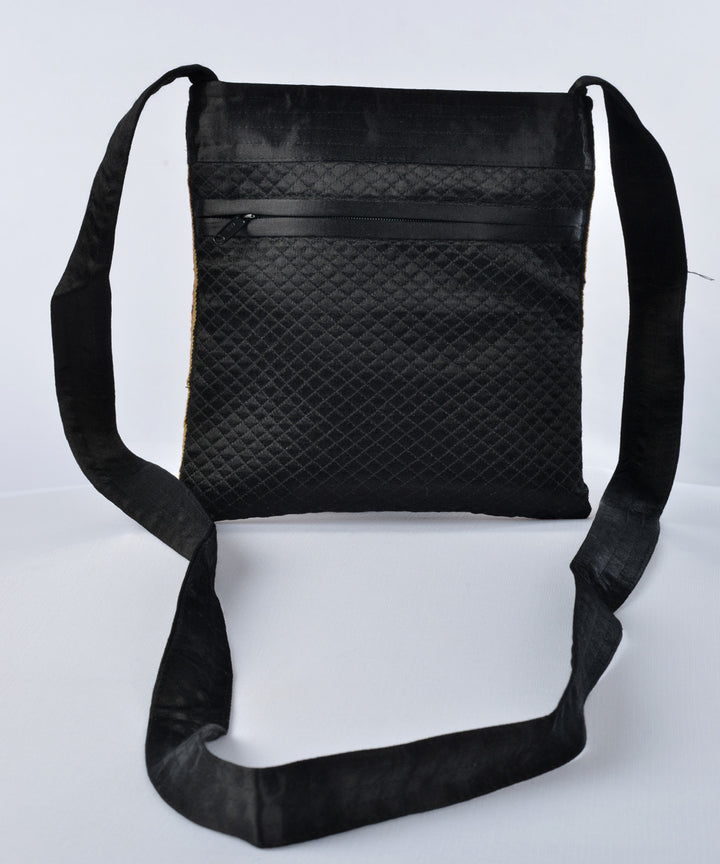 Black multi colour hand embroidered mashroo cross body bag