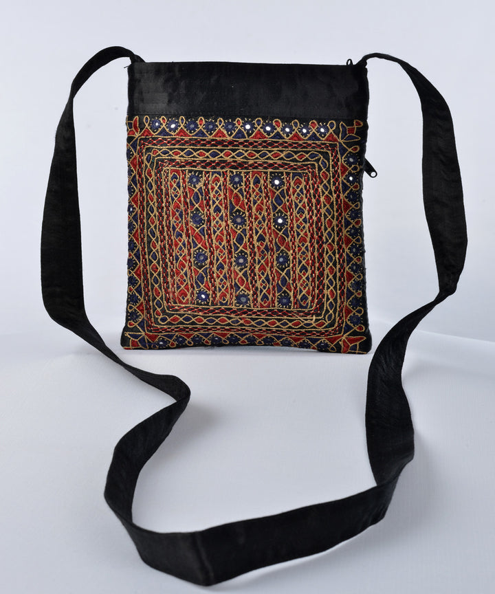 Black multicolor hand embroidered mashroo cross body bag