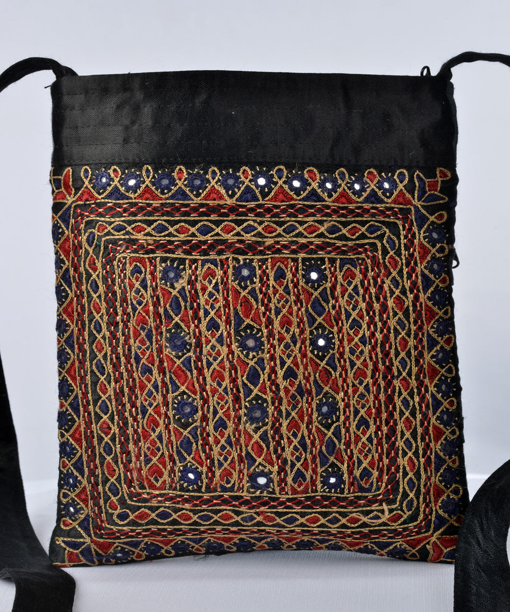 Black multicolor hand embroidered mashroo cross body bag