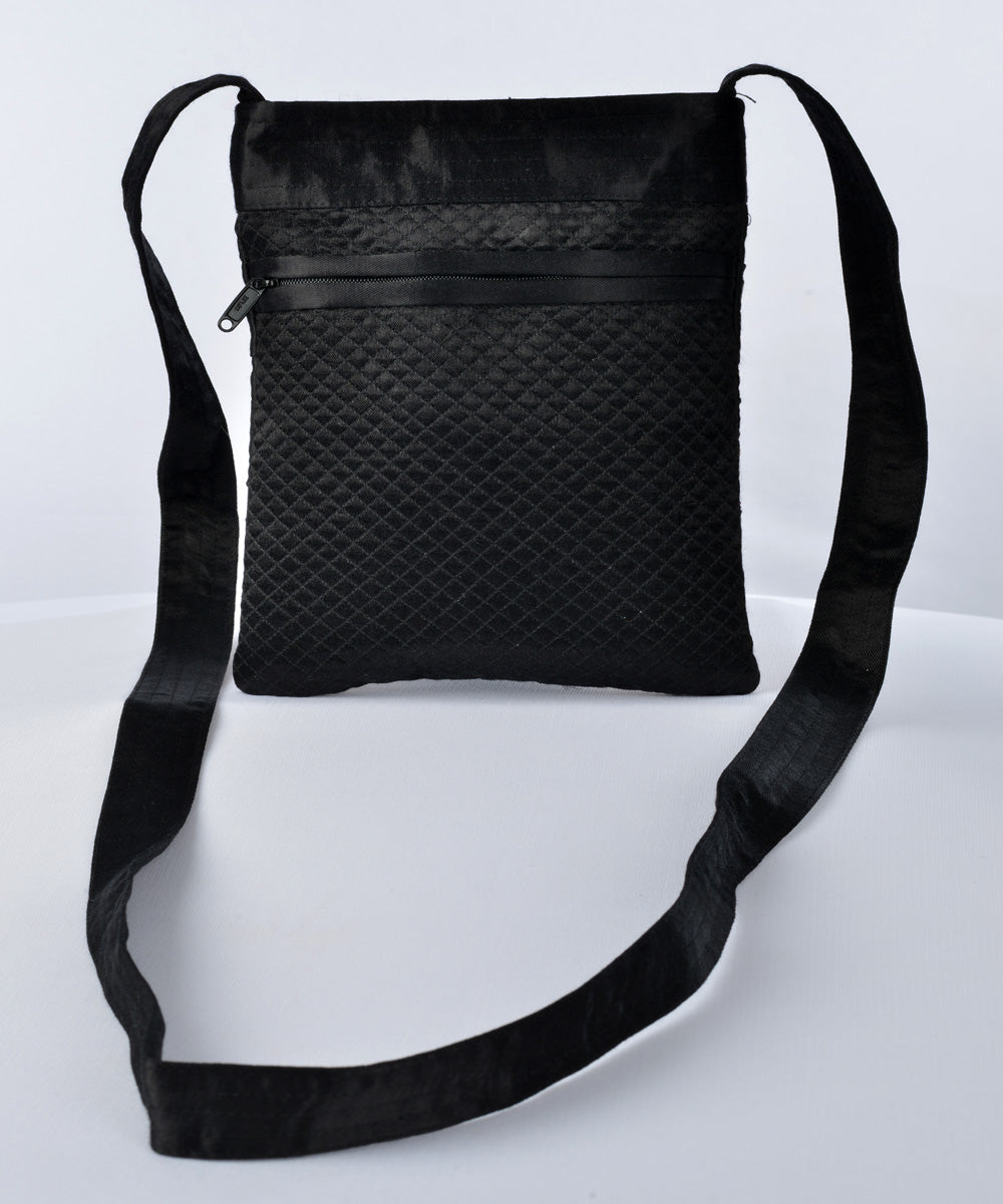 Black multicolor hand embroidered mashroo cross body bag