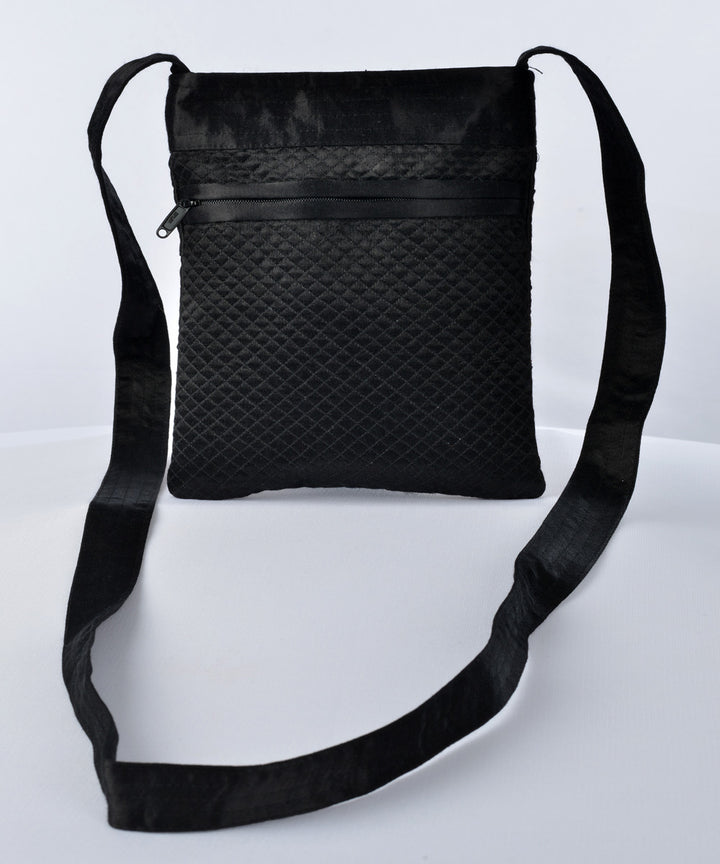 Black multicolor hand embroidered mashroo cross body bag