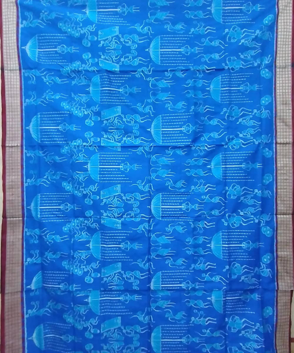 Electric blue maroon handwoven silk sambalpuri saree