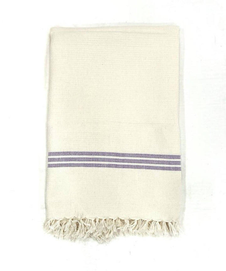 Waffle weave offwhite purple handwoven coarse cotton towel