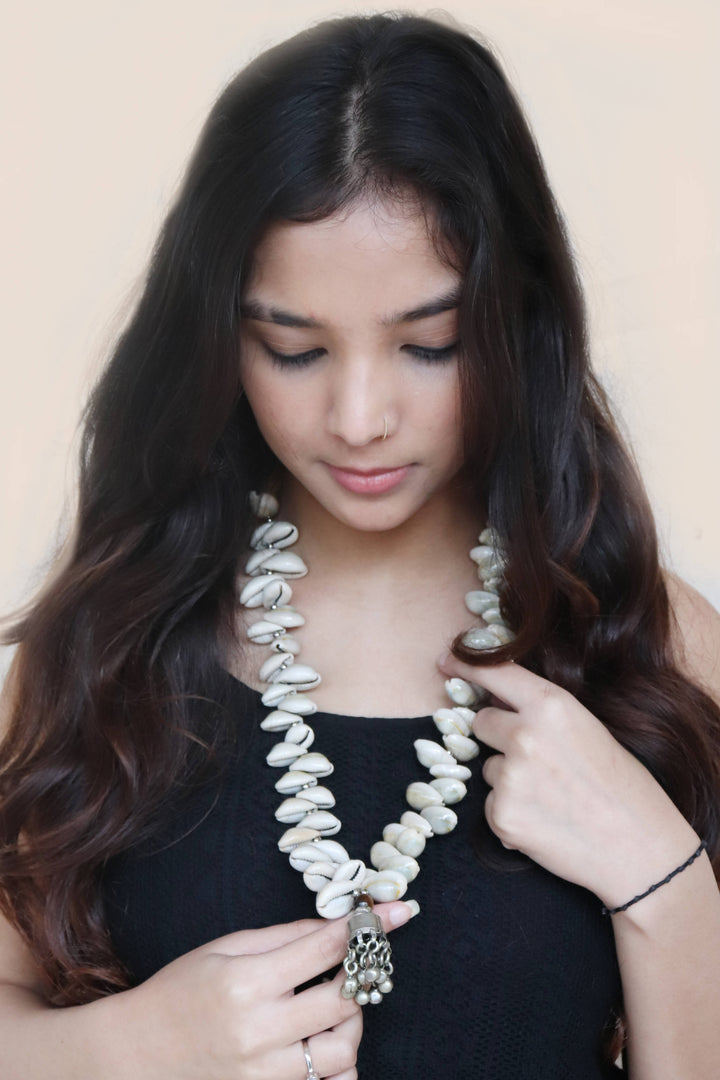 handcrafted cowrie shell Tribe Vibe necklace