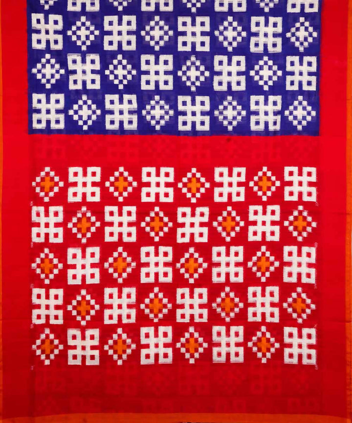Blue and red handloom cotton double ikat pochampally saree