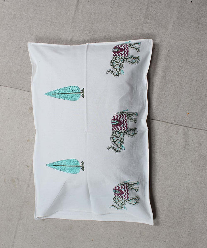 White green cotton hand block print floral bedsheet