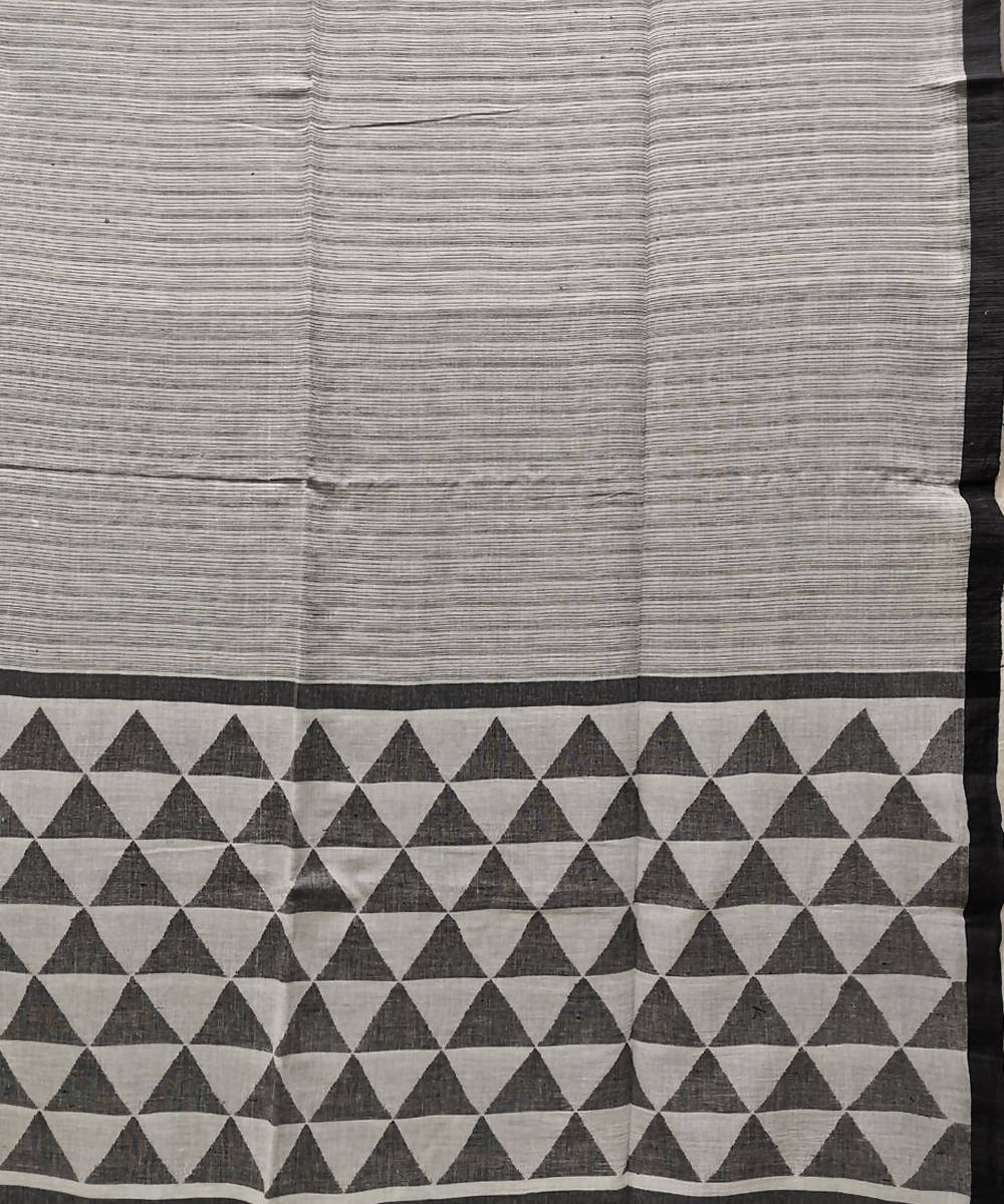 Grey black handloom muslin cotton saree