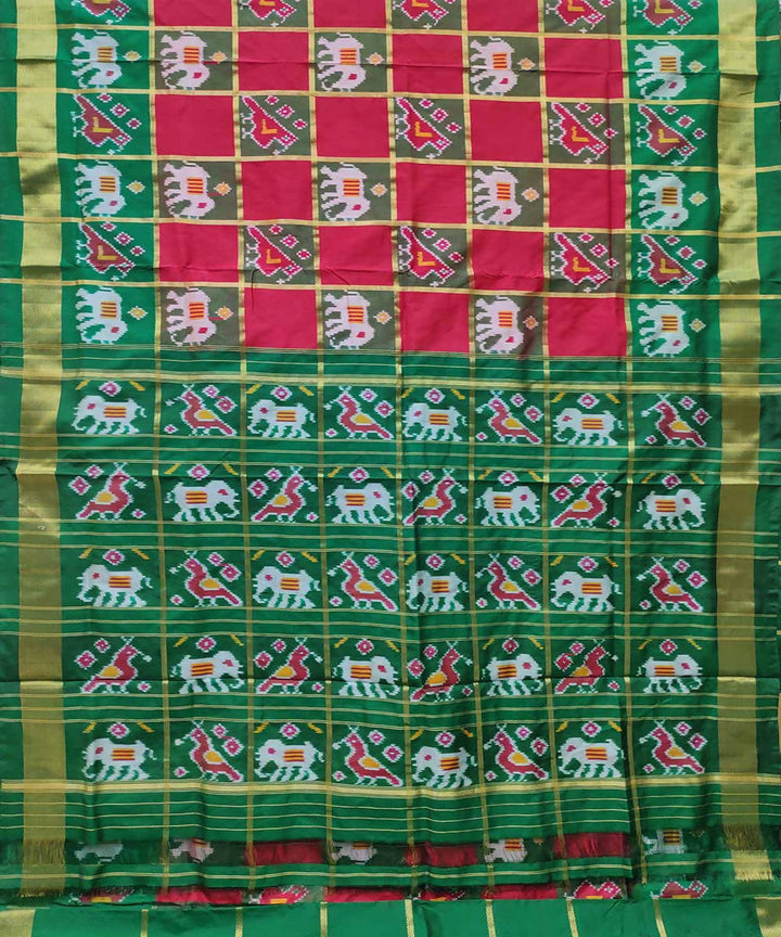 Green with red checks purple handwoven ikkat silk pochampally saree