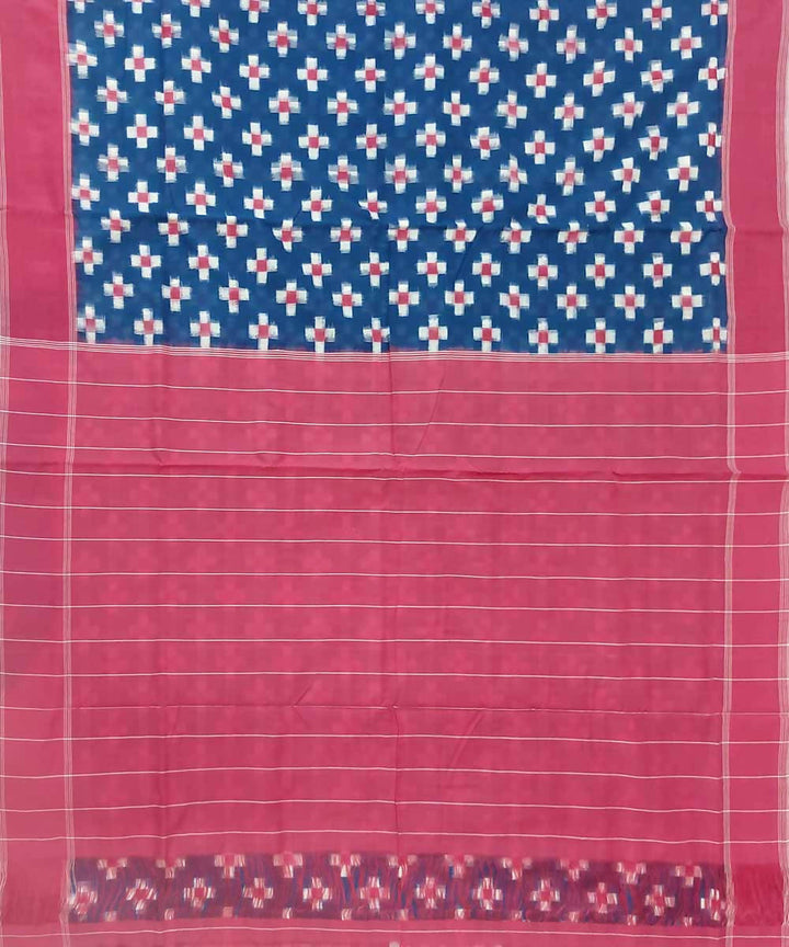 Azure blue handwoven cotton ikat pochampally saree