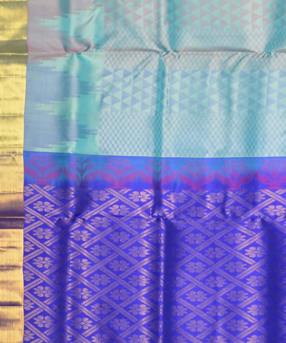 Turquoise Blue Royal Blue Handloom Soft Silk Saree