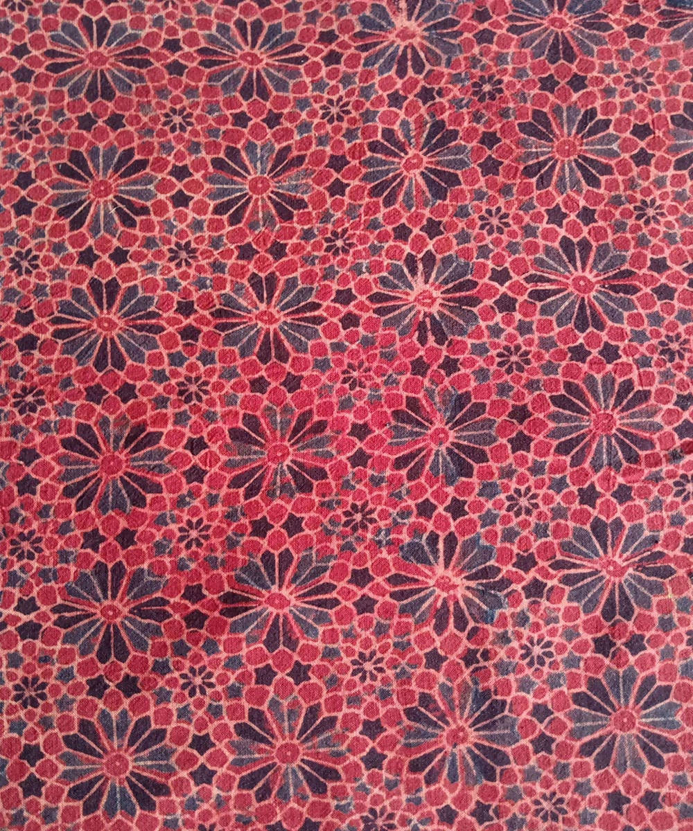 organic red blue ajrakh handblock print handspun cotton kurta fabric