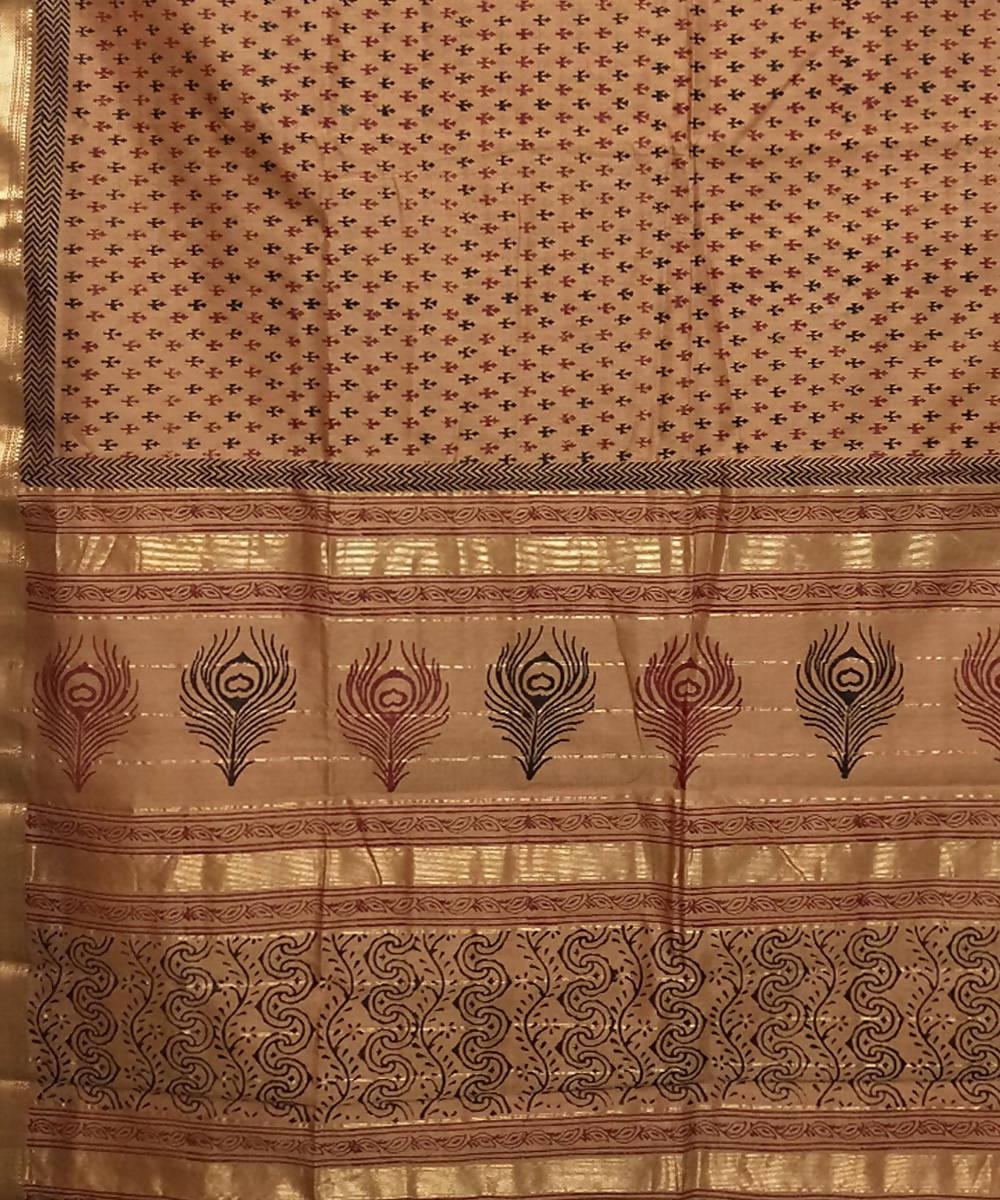 Coconut brown handwoven cotton silk maheshwari saree