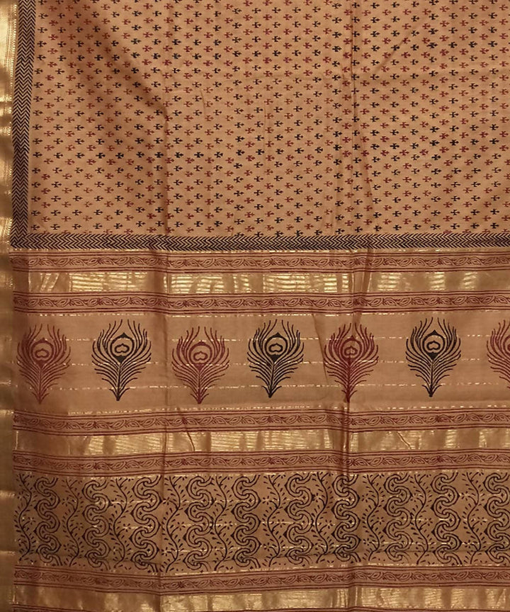 Coconut brown handwoven cotton silk maheshwari saree