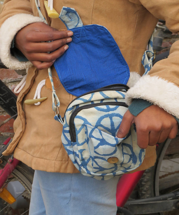 White light blue handmade cotton camera bag