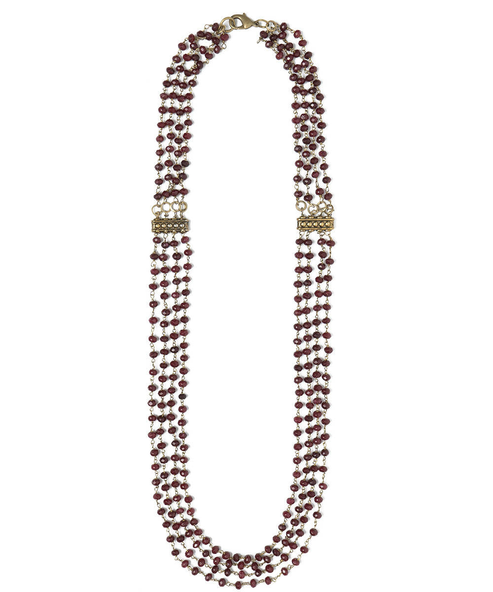 Ruby red handcrafted multi strand semi precious gemstone necklace
