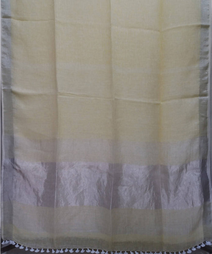 Light Yellow Handloom Linen Bengal Saree