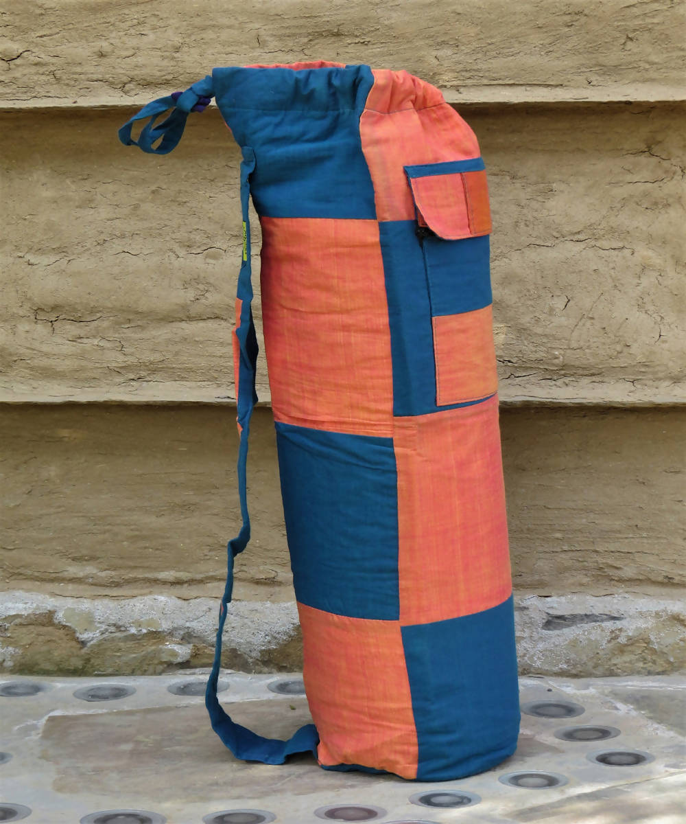 Blue pink cotton yoga mat bag