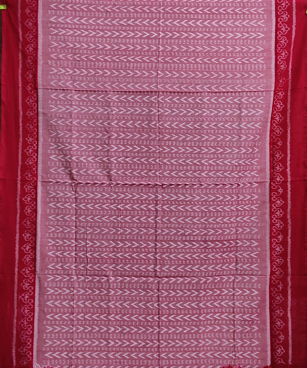 Pink red cotton handwoven sambalpuri saree