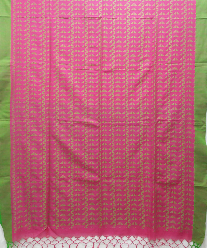 Bengal handspun handwoven cotton pink and green saree