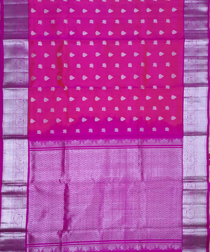 Pink purple butta handwoven cotton silk venkatagiri saree