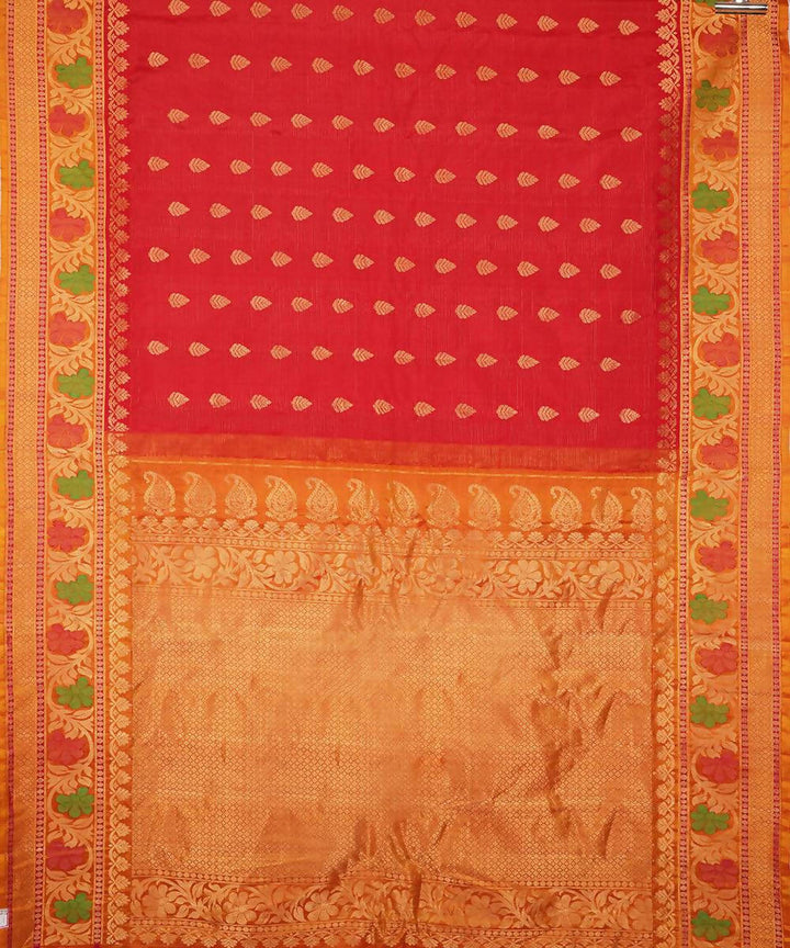 red golden handloom gadwal silk saree with jacquard border