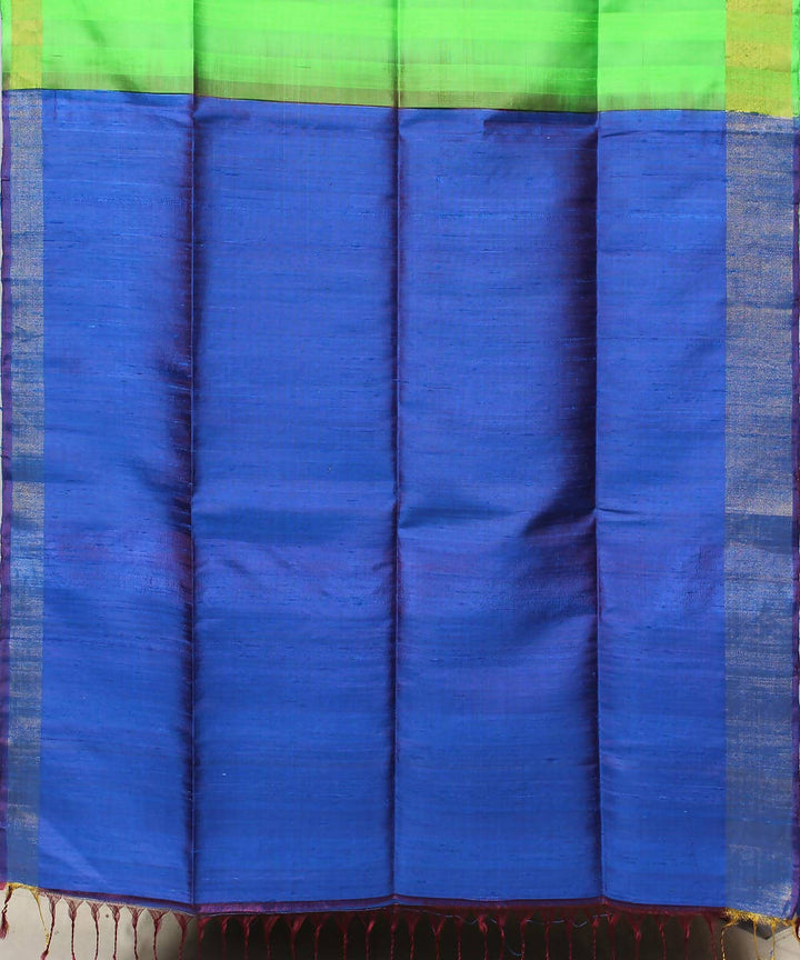 parrot green yellow karnataka handwoven raw silk saree