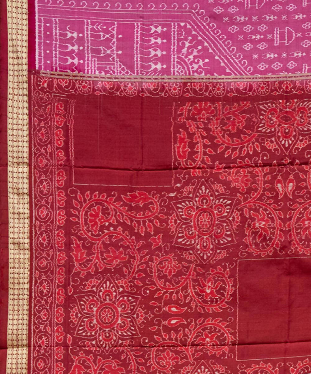 Pink maroon ikat silk handloom sambalpuri saree