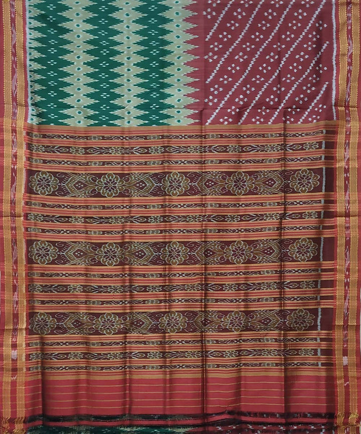 Burgundy bottle green handwoven silk khandua saree