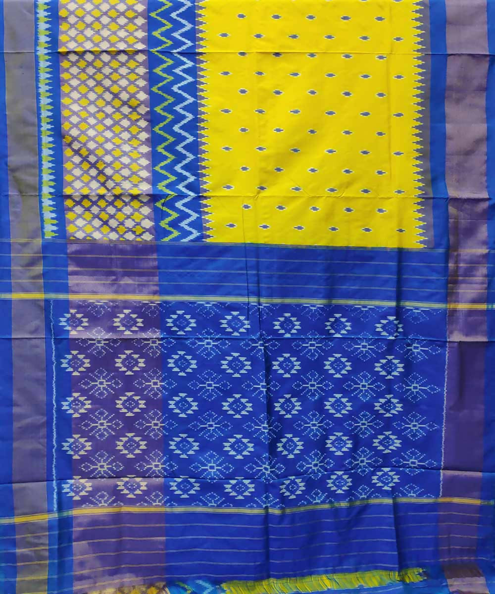 Electric yellow blue handloom silk pochampally ikat saree