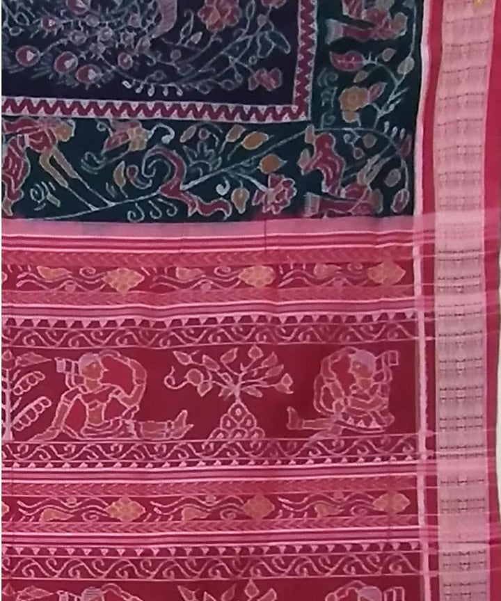 Black red handwoven cotton sambalpuri saree