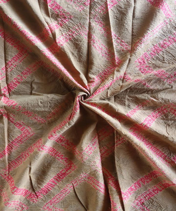 Yellow brown and pink shibori tie dye printed cotton fabric