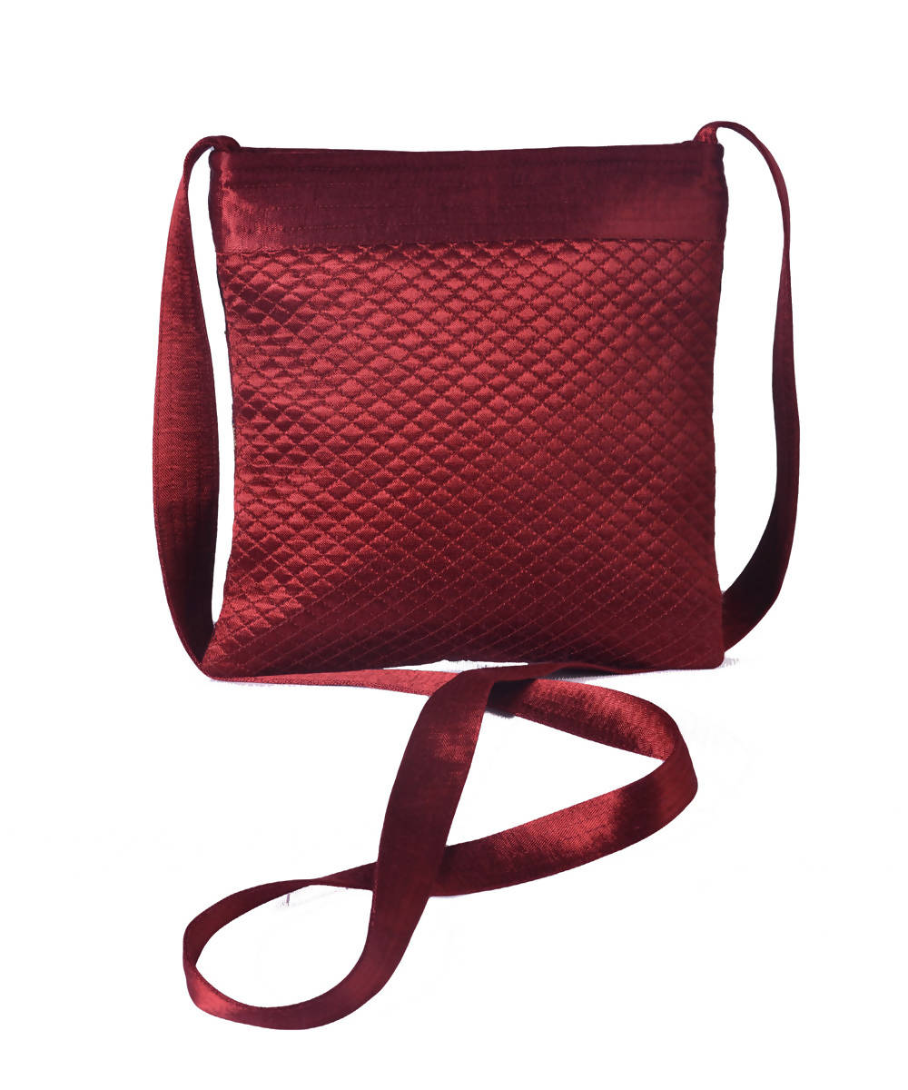 Maroon blue hand embroidery mashroo cross body bag