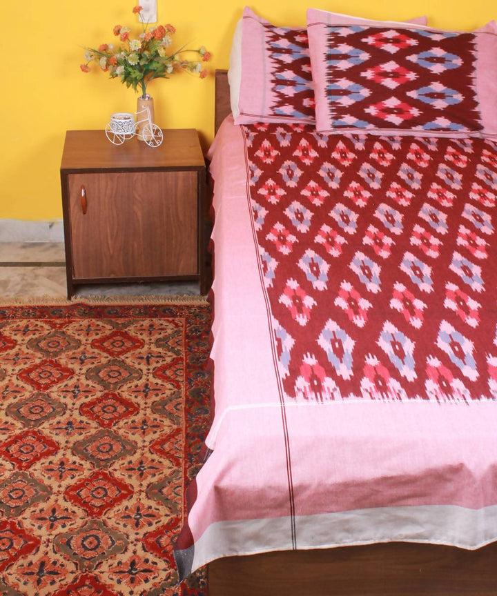 Maroon Handloom Pochampally Cotton Bedsheet