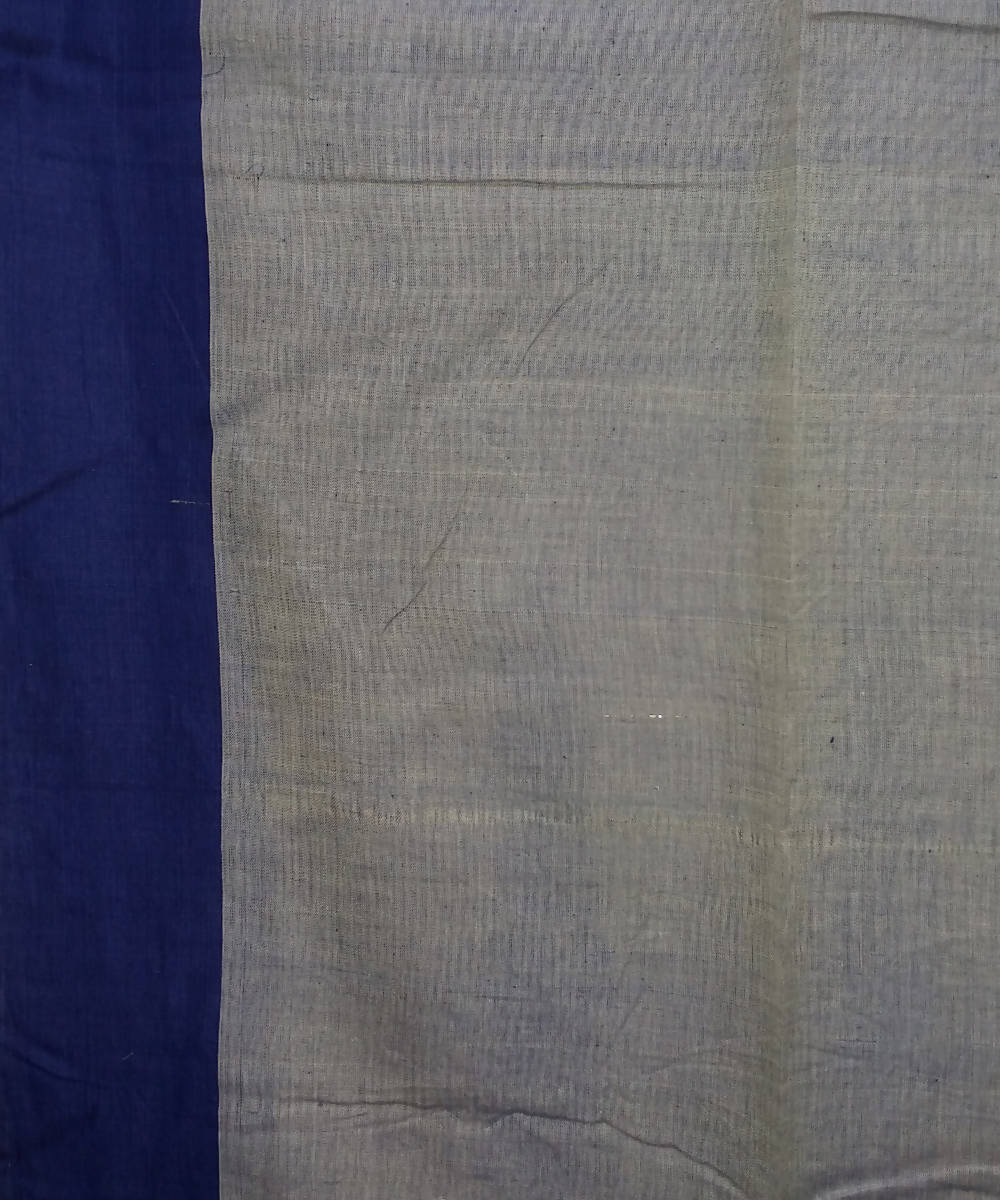 Beige Blue Handspun Handwoven Cotton Saree