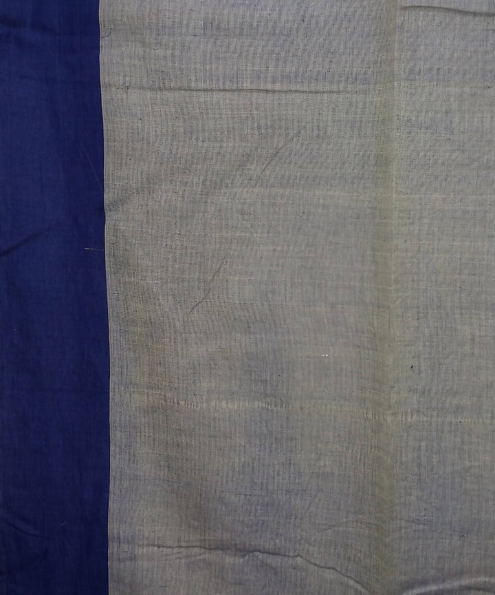 Beige Blue Handspun Handwoven Cotton Saree