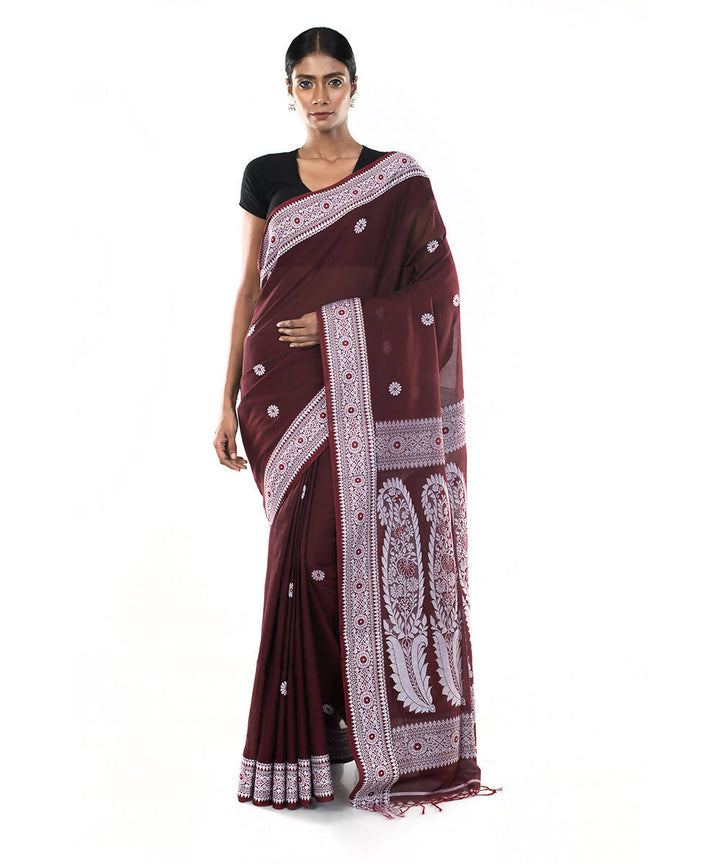 Maroon handloom tangail bengal cotton saree