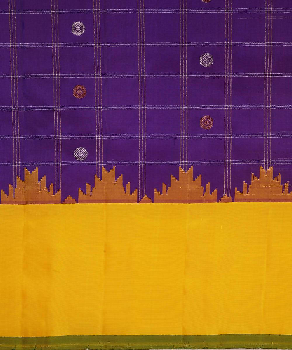 purple yellow handloom gadwal jacquard silk saree with kuttu border