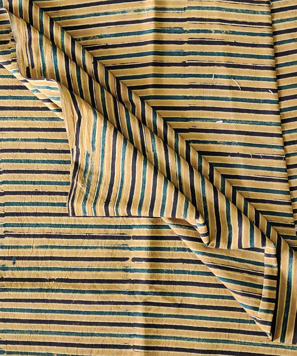 Multicolor stripe natural dye handspun handwoven cotton ajrakh fabric(2.5m per qty)