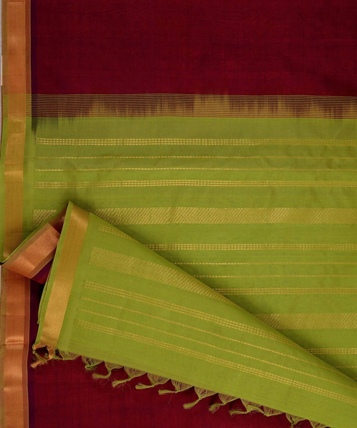 Dark red kanjivaram silk cotton saree with green border