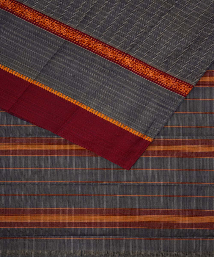 Grey checks cotton handwoven narayanapet saree