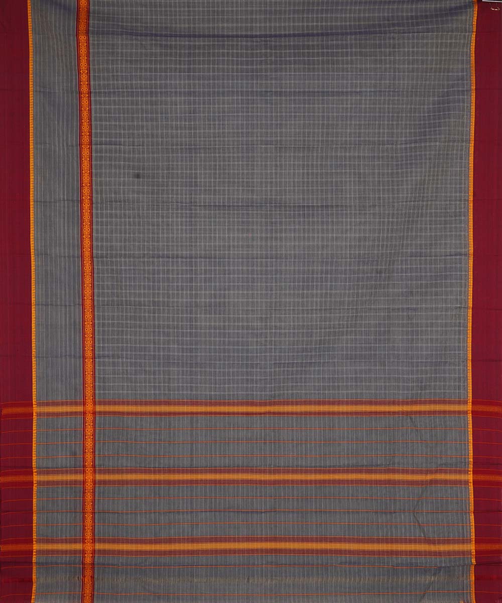 Grey checks cotton handwoven narayanapet saree