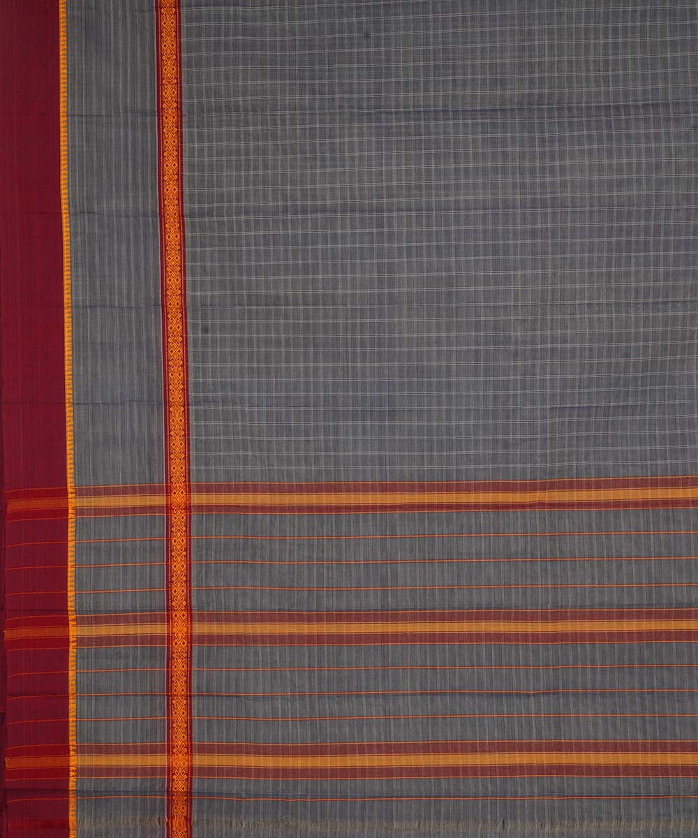 Grey checks cotton handwoven narayanapet saree