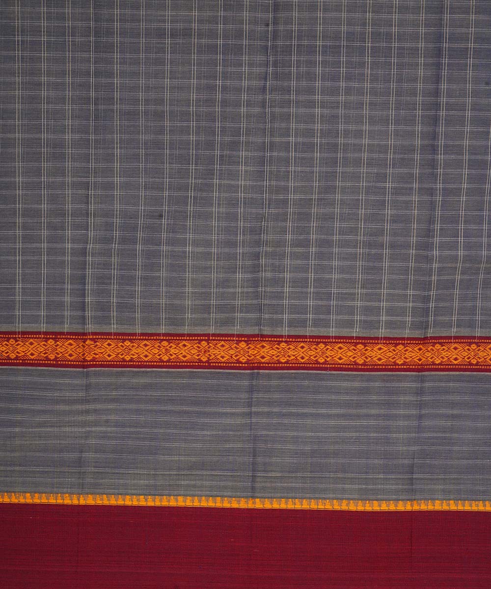 Grey checks cotton handwoven narayanapet saree