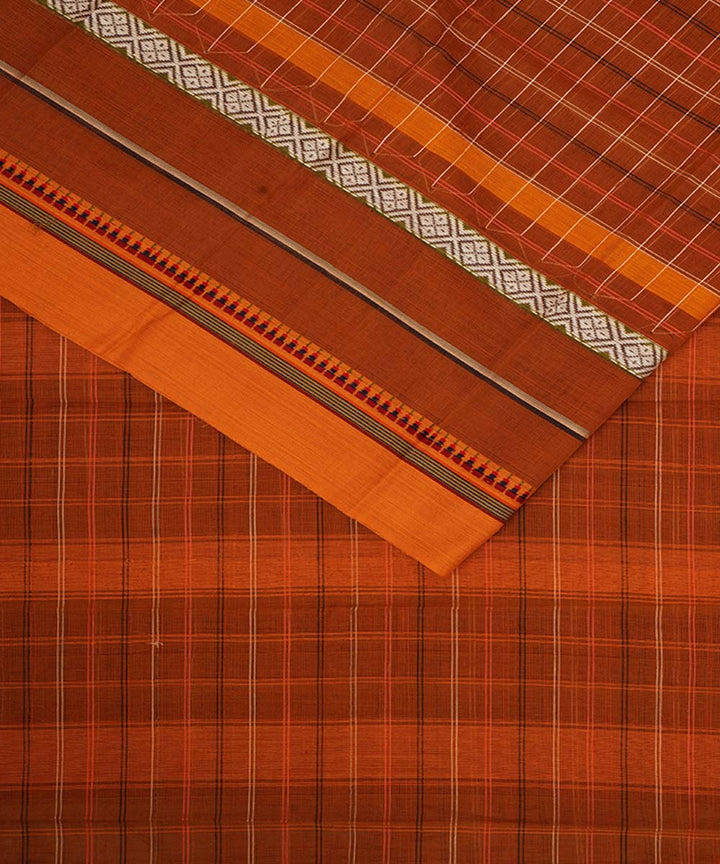 Light brown checks cotton handwoven narayanapet saree