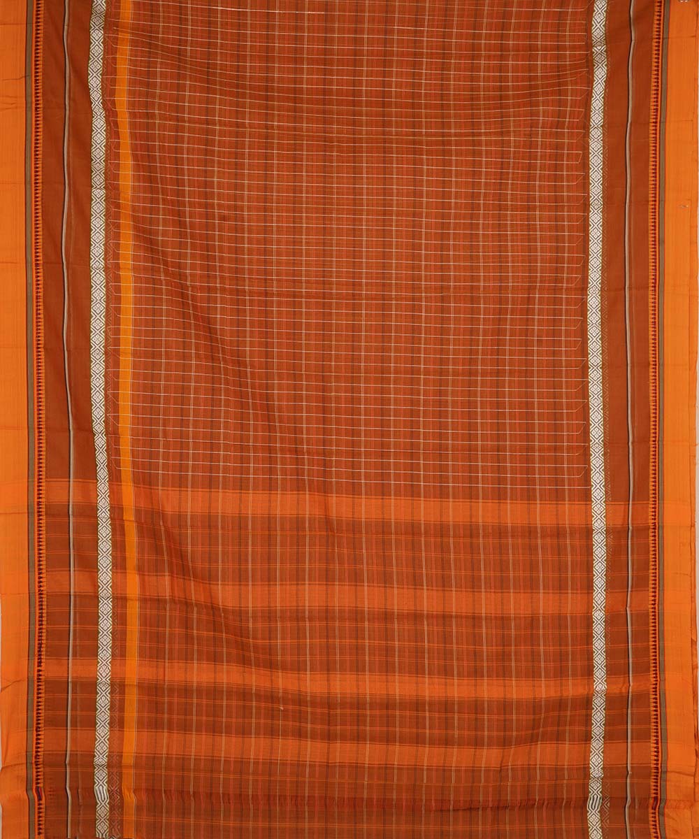 Light brown checks cotton handwoven narayanapet saree