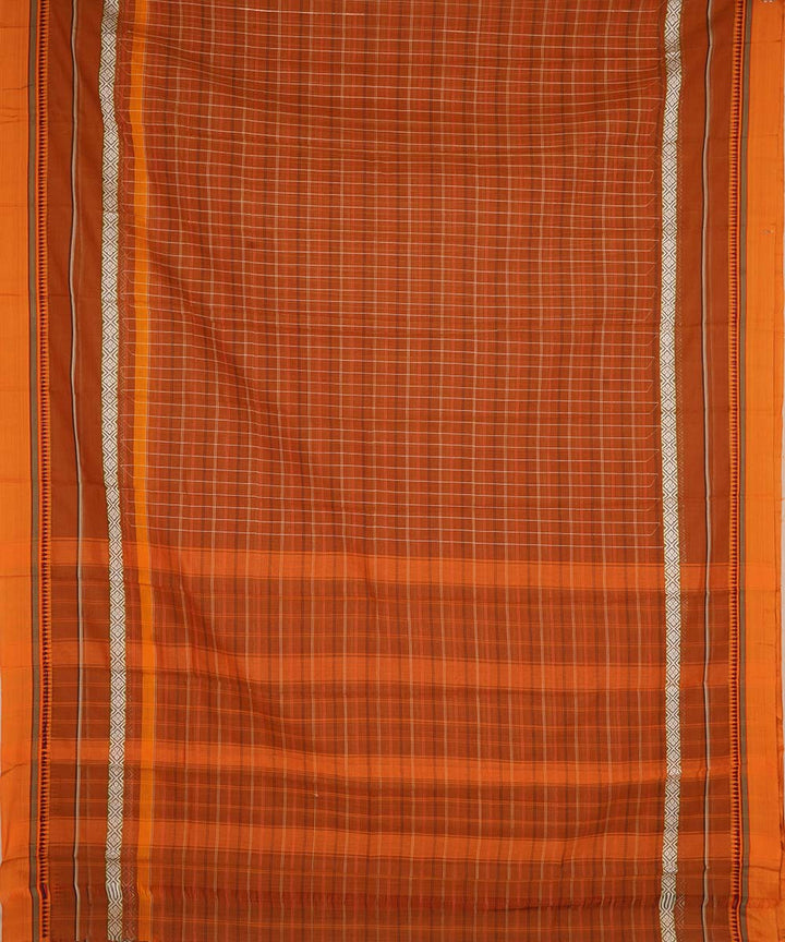 Light brown checks cotton handwoven narayanapet saree