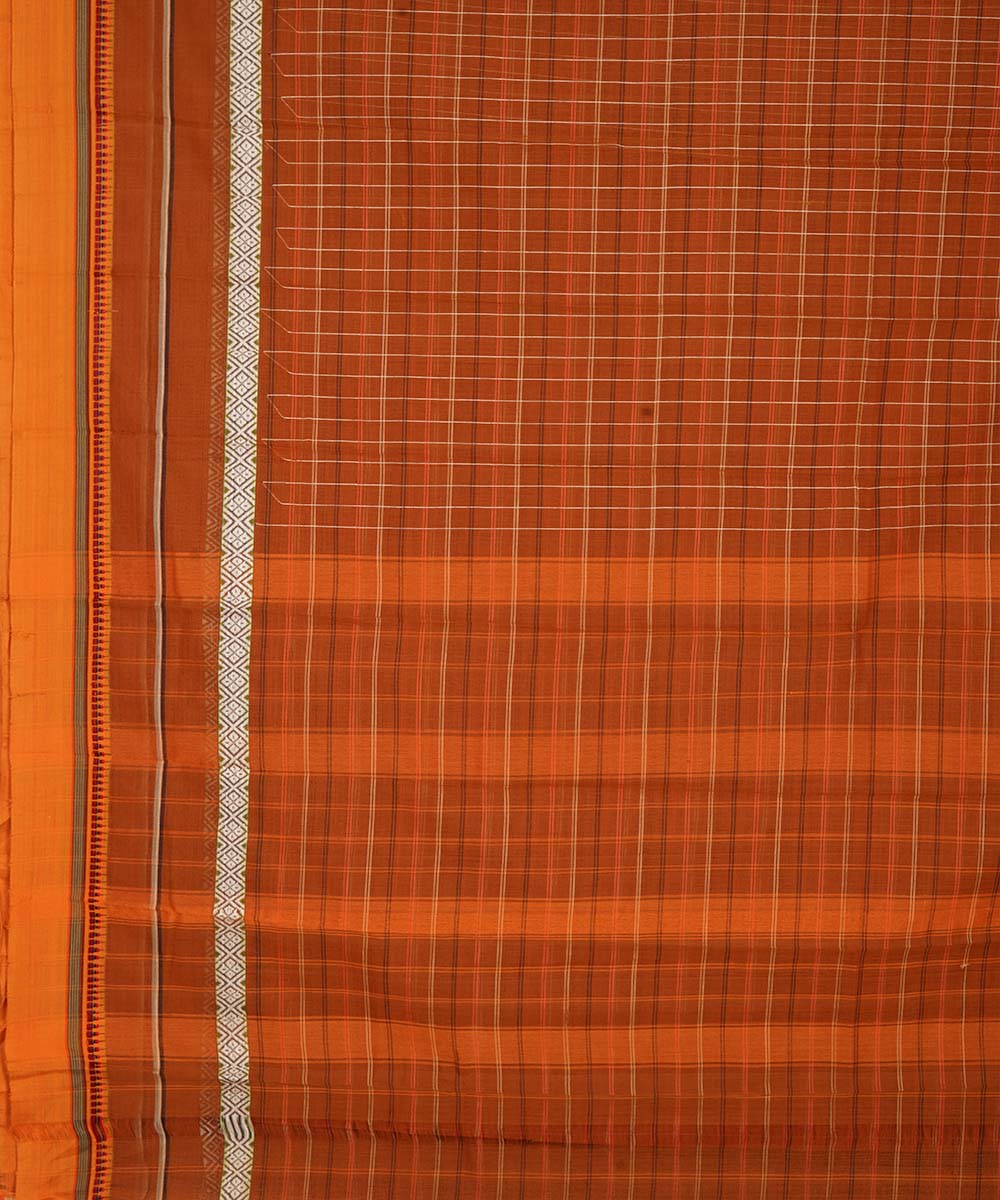 Light brown checks cotton handwoven narayanapet saree