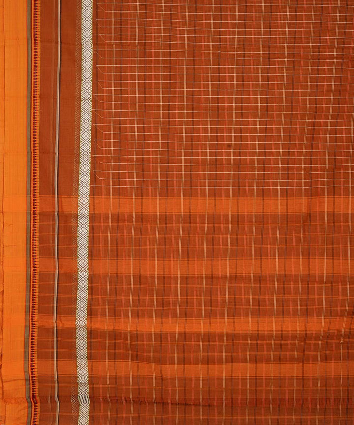 Light brown checks cotton handwoven narayanapet saree
