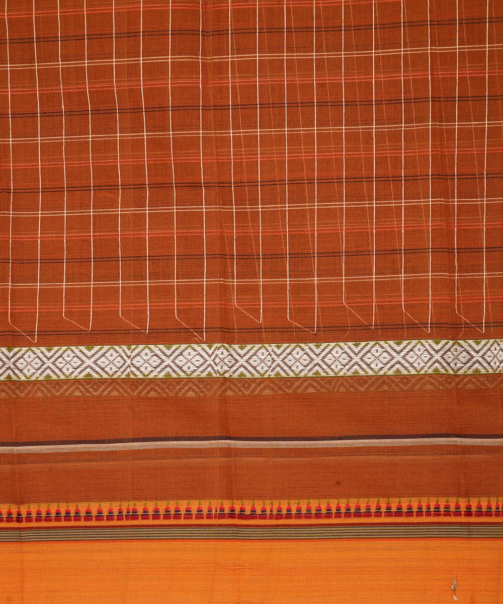 Light brown checks cotton handwoven narayanapet saree